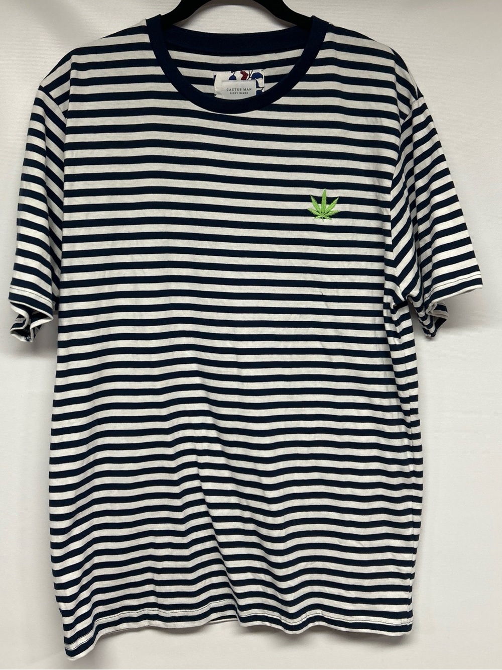 Cactus Navy and White Striped Tee with Blue Floral Accent
